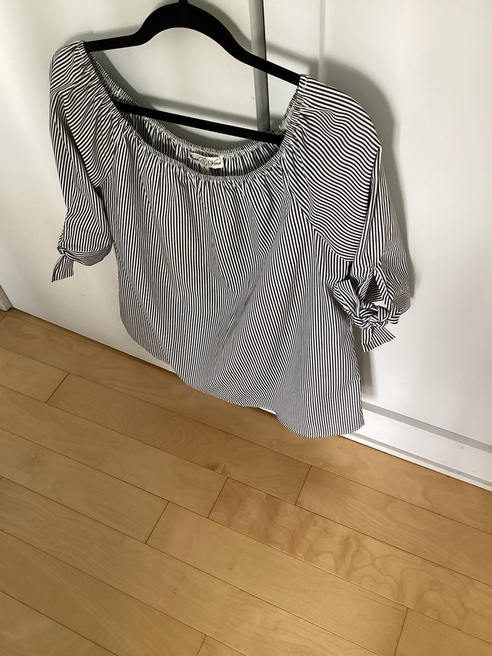 Striped Off-Shoulder Blouse - Black & White. S but easily fits M. Very smart.